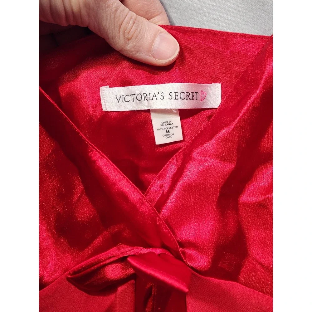 Victorias Secret 90s Red‎ Satin Babydoll Gown Slip Bow Accent Sheer M Valentines